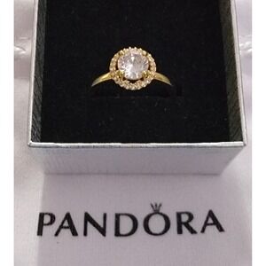 Pandora Sparkling Round Halo Ring 14k Gold Plated Cubic Zirconia 181210CZ Size 9